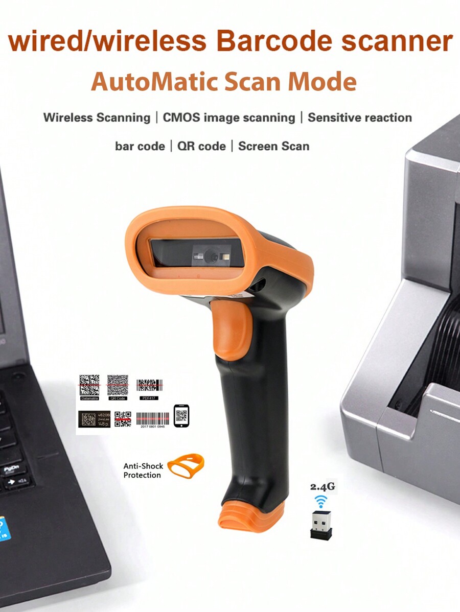 KEFAR KR-S8 Orange Wireless 2D Barcode Scanner 2.4G Transmission ...