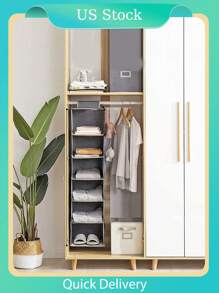 1pc Wardrobe Hanging Storage Bag With Side Pockets, Foldable Six-Layer Non-Woven Fabric Hanging Organizer Bag For Home  Decorations   Autumn Decor Festival Decor Room Decor Home Decor Fall Decor Bedroom Decor - Grey - View 1