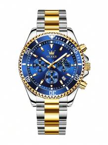 OLEVS. OLEVS Mens Watches Chronograph Luxury Dress Moon Phase Quartz Stainless Steel Waterproof Luminous Business Calendar Wrist Watch - 金藍色 - 查看 7