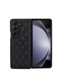 豪華皮革手機殼兼容三星galaxy Z Fold5 Fold 4 3,具有防震卡槽和立架保護套 - 黑色 - 查看 5
