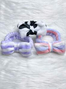1pc Cute Bowknot Headband For Women, Elastic Hairband For Makeup, Face Washing And Spa - Purple - View 3
