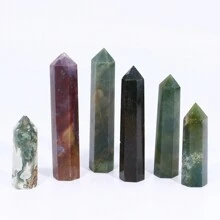 1PC Natural Crystal Hole Wand Green Water Grass Agate Point With Moss Jade Quartz Column Decoration - Multicolor - View 5