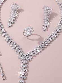 5入組高端奢華優雅鋯石新娘婚禮珠寶套裝，華麗裝飾，女士時尚派對配飾 - 銀色 - 查看 3