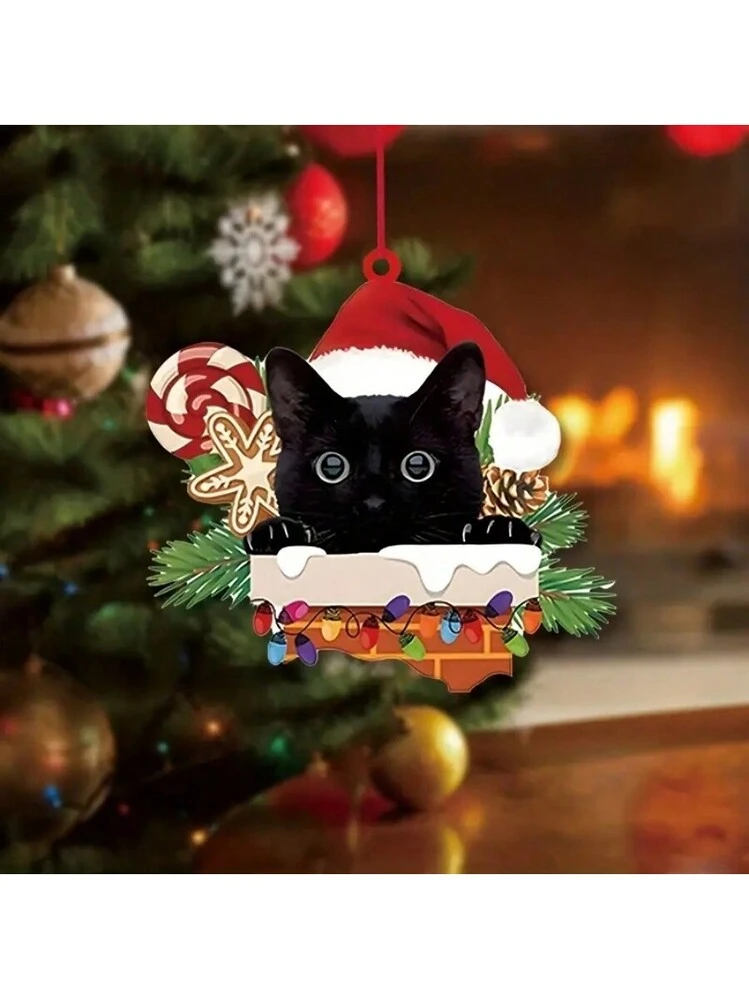 1ピース/6ピース/セット黒猫チャーム、2d フォレストクリスマスツリー