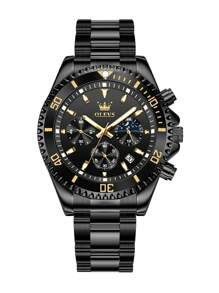 OLEVS. OLEVS Mens Watches Chronograph Luxury Dress Moon Phase Quartz Stainless Steel Waterproof Luminous Business Calendar Wrist Watch - 黑色 - 查看 7