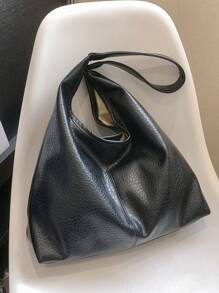 1個時尚的純色簡約休閒肩袋,適用於女性日常使用、約會、禮物贈送 - 黑色 - 查看 4