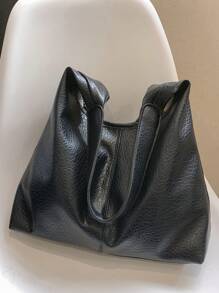 1個時尚的純色簡約休閒肩袋,適用於女性日常使用、約會、禮物贈送 - 黑色 - 查看 5