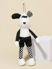 Bag Charms Cartoon checkerboard long-legged rabbit plush pendant - Black and White - View 1