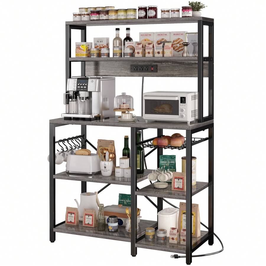 SUPERJARE Bakers Rack with Power Outlet, 35.4 Inches Coffee Bar with