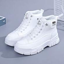 女式戶外舒適透氣減震前繫帶高幫運動鞋 - 白色 - 查看 2