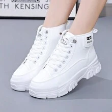 女式戶外舒適透氣減震前繫帶高幫運動鞋 - 白色 - 查看 3