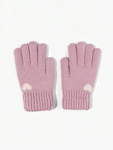 1雙女款雙層加厚針織手套,ins風格心形設計,適合騎車保暖冬季,是時尚實用的老年人禮物 - 紫色 - 查看 2
