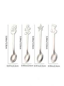 1 套不锈钢勺子餐具套装，包括咖啡勺、搅拌勺、甜点勺，4 件，节日圣诞礼物的理想礼物 - 銀色 - 查看 2