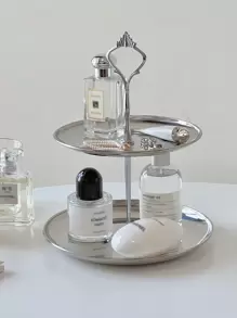1 件优质双层香水和珠宝收纳托盘，优雅的银色钥匙和杂物收纳架，适用于办公桌，情人节返校礼物