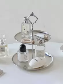 1 件优质双层香水和珠宝收纳托盘，优雅的银色钥匙和杂物收纳架，适用于办公桌，情人节返校礼物