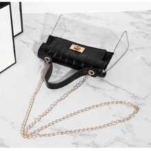 Pvc透明包 透明包,斜挎包,單肩包,鈕扣石紋,適合比賽日參加體育賽事,演唱會攜帶 - 黑色 - 查看 2