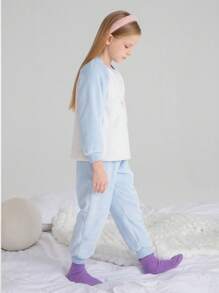 Annil Tween Girl Flannel Plush Home Quần Áo Mùa Đông Ấm Áp Mềm Dày Quần Pyjama Màu Xanh - Màu xanh lam - Xem 3
