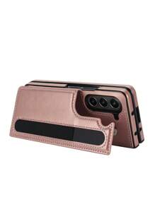 Luxury Leather Case Compatible With Samsung Galaxy Z Fold 5 6 Fold3 4 With Pen Slot Card Holder And Stand - Anti-Drop Shockproof Covers Pens Not Included - Rose Gold - View 4