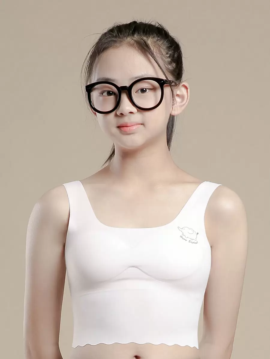 Tween Girl Cute Simple & Fresh Bra - White - View 1