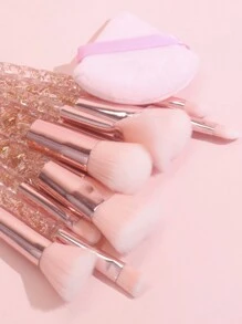 10支专业化妆刷套装 + 1个粉扑、1个BB霜粉扑、1个软毛腮红刷和1个散粉刷，粉色和玫瑰红色眼妆刷套装，包含化妆工具、化妆刷套装、化妆刷套装、化妆刷套装、完整化妆套装、化妆刷套装、化妆刷套装、化妆礼盒套装 - 彩色 - 查看 3