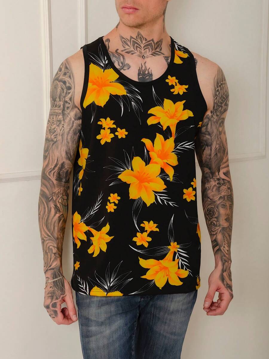 Men Tank Tops - Yellow - View 1