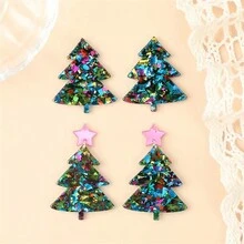 2 Miếng Giáng sinh Loạt Quá quắt Acrylic Đầy màu sắc Cây thông noel Hình dạng DIY Hoa tai - Nhiều màu - Xem 4
