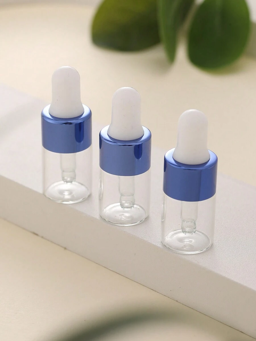 3入組2ml小型玻璃滴管瓶套裝,搭配閃亮藍色瓶蓋,帶蓋小樣瓶,適用於必備旅行精油、化妝品液體樣品、香水 - 彩色 - 查看 1