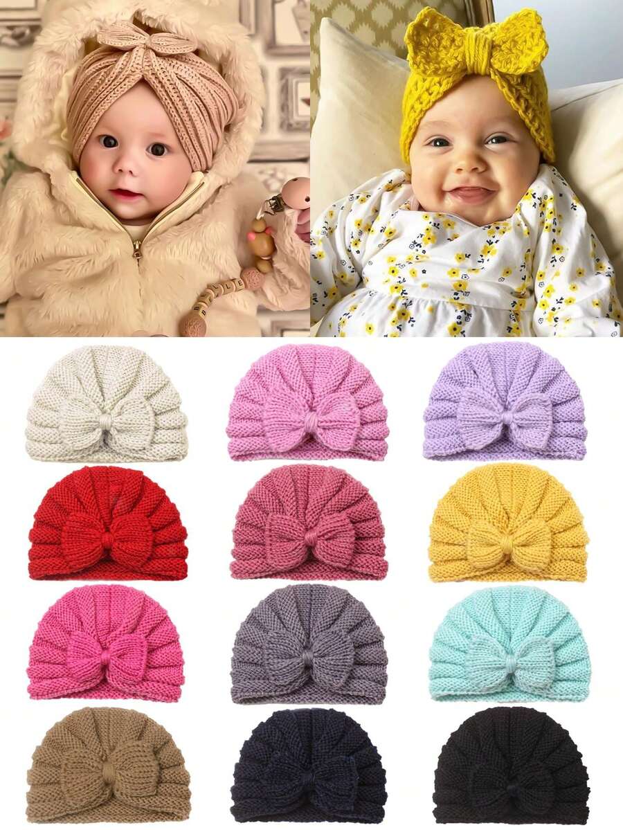 12 Piezas Gorro Tejido De Invierno Para Bebé Recién Nacido - Multicolor - Ver 1