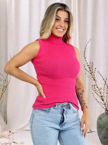 Women Knit Tops - 玫紅色 - 查看 1