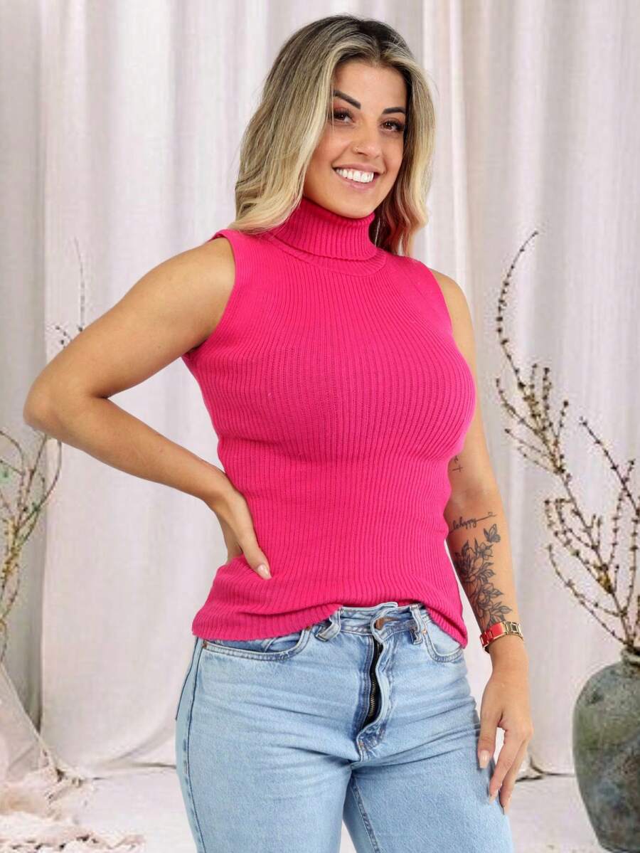 Women Knit Tops - 玫紅色 - 查看 1