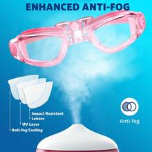 JoyMaySun 1 件裝防霧、防紫外線、防漏、可調式泳鏡,適合成人、青少年、男士和女士,專業 - 粉色 - 查看 3