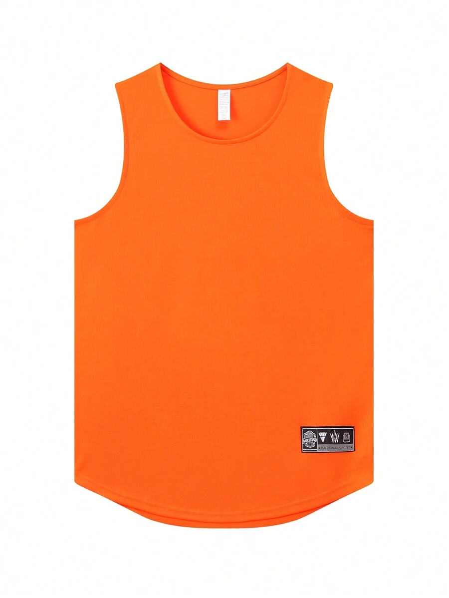 Men's Orange Mesh Tank Top With Printed Logo - Orange - View 1