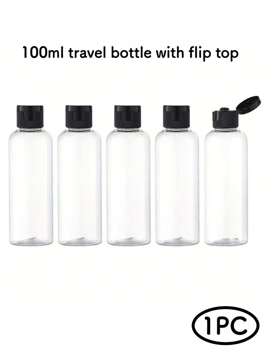 1入組3.4盎司透明圓肩瓶,帶翻轉蝴蝶蓋旅行瓶,空化妝品樣品容器,適用於旅行大小化妝品,家用旅行返校通用,帶黑色瓶蓋(100毫升) - 無色 - 查看 1