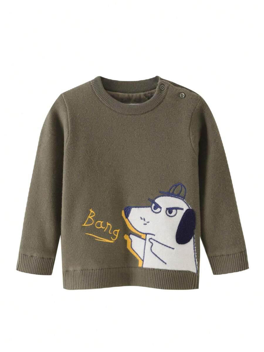 Annil Boys' Round Neck Plush Sweater Knit Winter Thick Baby Warm Top Grey