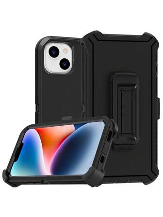 1pc (black+black) Heavy Duty Drop Protection Full Body Sturdy Shockproof Dustproof 3-in-1 Phone Case With Belt Clip Holder Compatible With Iphone Samsung