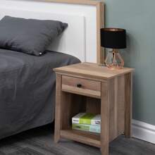 Farmhouse Nightstand, Bedside Table Night Stand End Table Side Table with Drawer and Shelf, Wood Storage Cabinet for Home Bedroom, USB Charging Station - 卡其色 - 查看 8