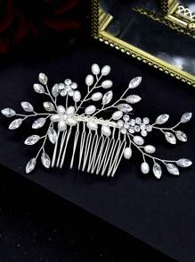 1pc Handmade Rhinestone Bridal Hair Comb Royal Boho Tiaras Halloween - Silver - View 7