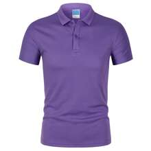 男士休閒純色短袖快干運動polo衫 - 紫色 - 查看 1