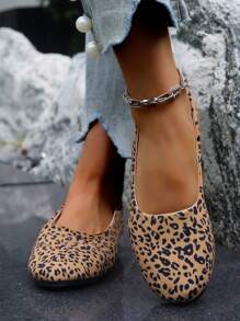 女士豹紋滑步平底鞋,圓頭,多功能,適合日常休閒穿著 - 棕色 - 查看 3