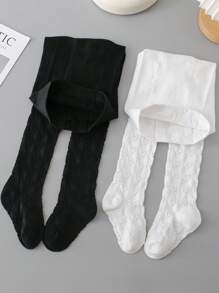 2pcs Girls' Heart Patterned Tights - Multicolor - View 2