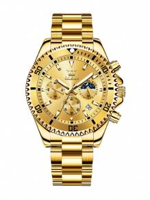 OLEVS. OLEVS Mens Watches Chronograph Luxury Dress Moon Phase Quartz Stainless Steel Waterproof Luminous Business Calendar Wrist Watch - 金色 - 查看 7