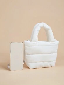 một miếng Cô gái Sành điệu Mềm mại lông tơ Trắng Chần Chất vải Túi xách Túi đeo chéo Đối với Mỗi ngày Sử dụng - trắng - Xem 4