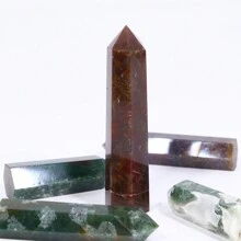 1PC Natural Crystal Hole Wand Green Water Grass Agate Point With Moss Jade Quartz Column Decoration - Multicolor - View 4
