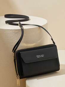 Fashionable Vintage Small Crossbody Bag, Multifunctional Phone Wallet For Women - Black - View 1
