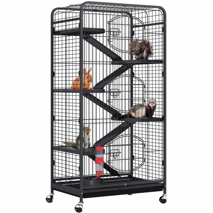 52-Inch Metal Ferret Cage Small Animal Cage With Rolling Stand Indoor Outdoor For Squirrel/Bunny/Cat/Rabbit - Black - View 1