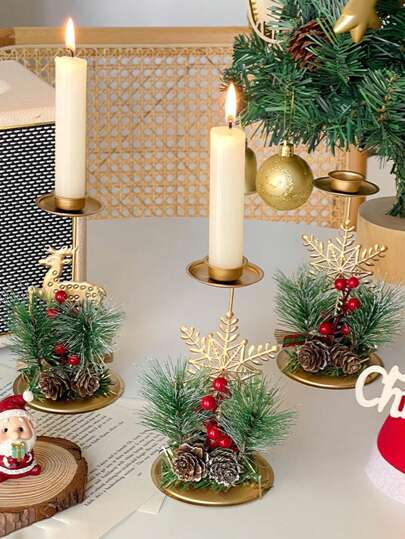 1个圣诞婚礼装饰烛台，复古精致风格，是圣诞橱窗和桌面装饰的完美之选，也是生日、家居装饰、圣诞装饰、房间装饰、冬季圣诞装饰、家居圣诞礼物和圣诞装饰品的理想之选。