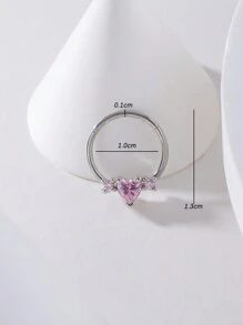 Simple Stainless Steel Rhinestone Heart Decor Nose Ring For Women & Girls Valentines - Multicolor - View 5