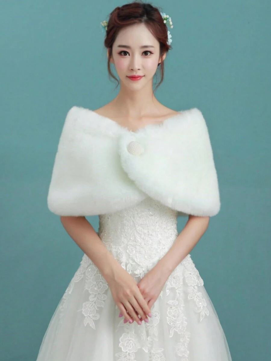 1pc Wedding Shawl For Women, Bridal Dressing Accessory, Ivory White - Beige - View 1