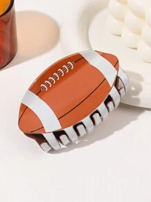 1支橢圓形醋酸纖維橄欖形狀髮夾,印花設計可愛運動風格頭高馬尾髮夾 - 彩色 - 查看 1