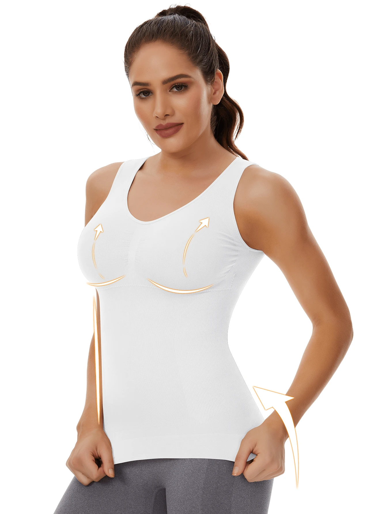 Women's White Shapewear Tank Top With Padded Chest & Waist Cincher SHEIN USA